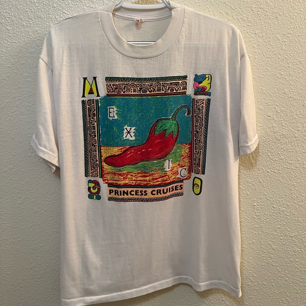 Vtg Princess Cruise Line Tee Shirt Mexico with Red Chili Pepper Single Stitch